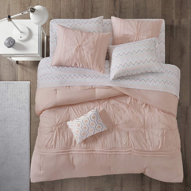 Intelligent Design Toren Complete Bag Tufted Embroidered Comforter with Sheet, Season Bedding Set, Full, Pink - Image 2